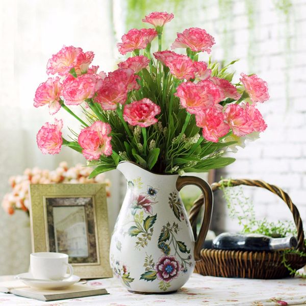 Acheter 6 Têtes 1 Bouquet Fleurs Artificielles Pas Cher Oeillets Soie Décoratif Faux Fleurs Pour La Décoration Intérieure Fête Des Mères De 449 Du