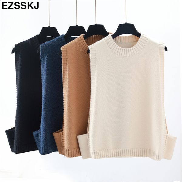 

2018 basic casual cashmere spring autumn solid sweater vest women long sleeve loose o-neck sleeveless sweater female jumpers top, White;black