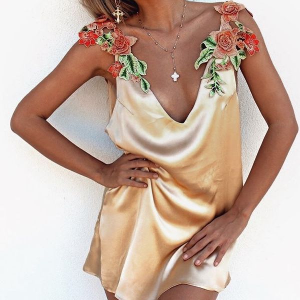 

summer dress 2018 plus size flower print dress women elegant spaghetti strap soft satin slip dress, White
