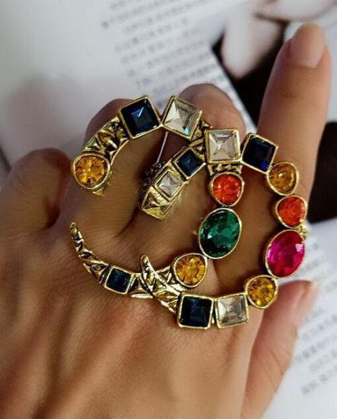 

retro brand designer cluster ring women vintage crystal statement rings famous brand jewelry gift for love quality, Gray