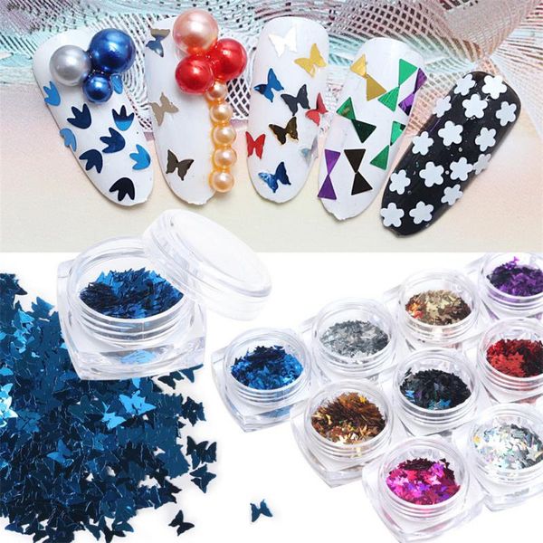 

12box et nail art equin 3d colorful ultra thin metallic butterfly pattern glitter ticker