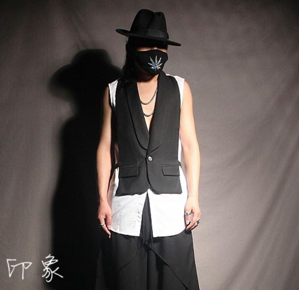 

xs-5xl 2018 new men's clothing hair stylist fashion dj tide stage original korean vest male personality costumes, Black;white