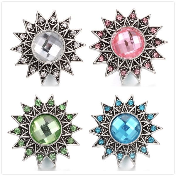 

metal rhinestone flower snap buttons for 18mm snap button necklace bracelet for women snap button jewelry