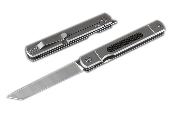 

Folding Pocket Knife D2 Blade Titanium Carbon Fiber Handle Tanto Point EDC Survival gear Outdoor Hunting Knives Xmas Gift P520Q