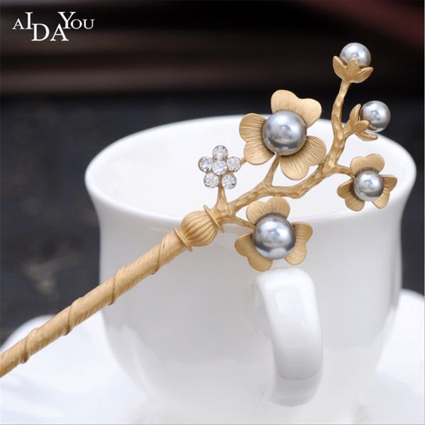 

женщины rhinestone pearl hair sticks клип ретро винтаж китайской свадебный золотой серебристый сакура шпильки для cheongsam stage acc581