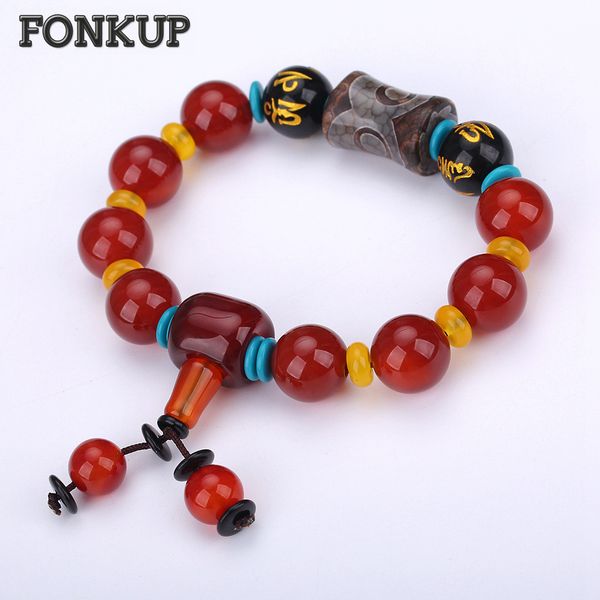

fonkup hyperbole men bracelet beads red agate wristlet irregular original geometric jewelry yellow spacer horseshoe accessories, Golden;silver