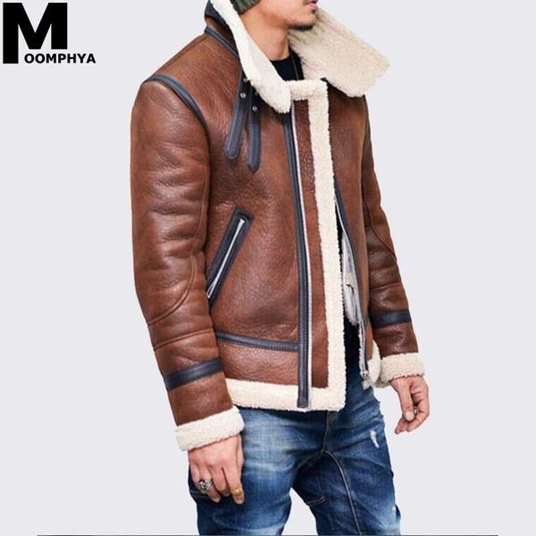 

moomphya zipper cardigan thick warm faux leather jacket winter outwear windproof jacket men veste homme hiver men parkas coat, Black;brown