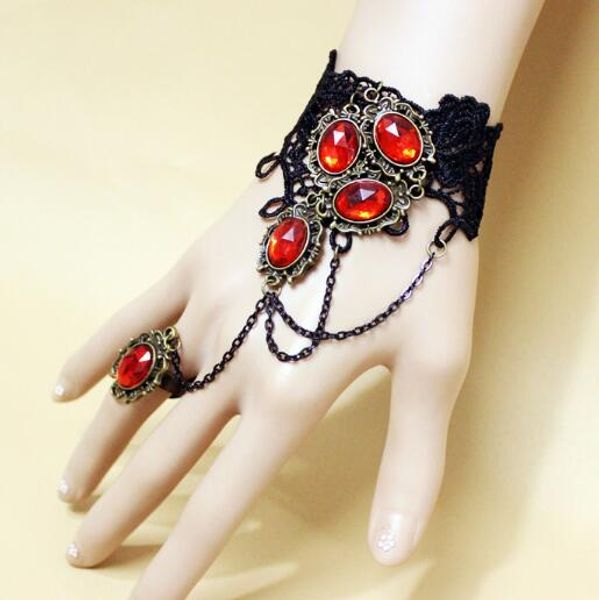 

new retro black lace lady's bracelet with a ring integrated chain european and american fashion classic exquisite elegance, Golden;silver