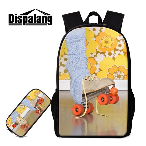 

dispalang 2pcs/set skates printing backpack teenage kids students school bag with pencil case ice skating girls rucksack