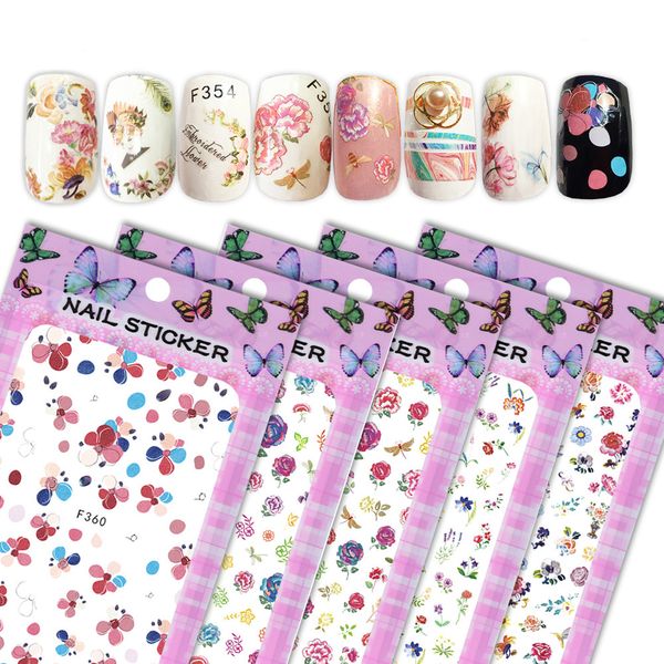 

nail stickers designs 10 pcs set nail fashion sticker rose flower fashion prints water transfer art decorations, Black