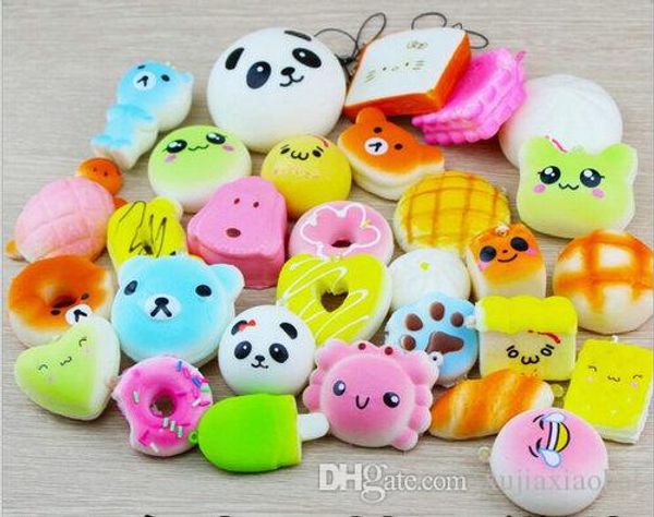 

squishy slow rising 10 20 30 pcs unrepeated kawaii squishies mini soft foods panda bread multi donuts phone straps charm kids toy gift