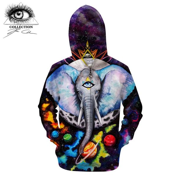 

alien elephant by pixie cold arts 3d zip hoodies men zipper hoody anime sweatshirt groot tracksuit pullover coat brand dropship, Black