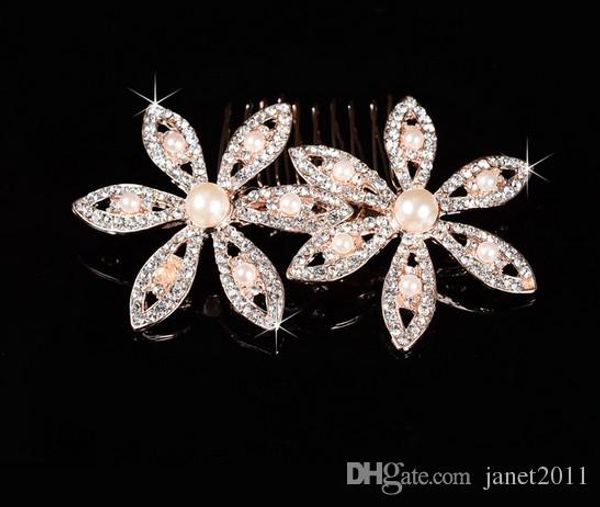 

elegant wedding hair comb rhinestone pearl rose gold tone bridal hair accessories head pieces party wedding hair accessories, Slivery;golden