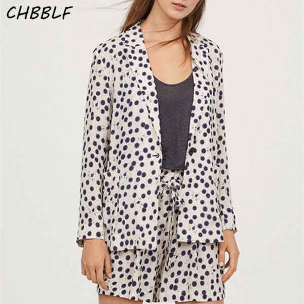 

chbblf women retro dot print blazer pocket notched collar long sleeve coat female fashion casaco dft27187, White;black