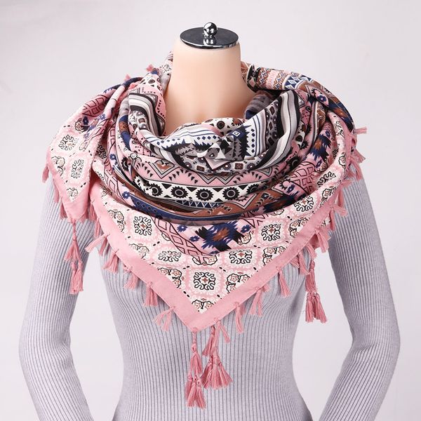 

new fashion national style woman scarf big square scarves tassels printed women wraps warm winter autumn ladies shawls, Blue;gray