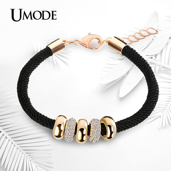 

umode simple slide beads designer austrian rhinestones gold color rope charm bracelets chain lobster jewelry for women ub0074, Golden;silver
