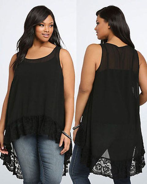 

women long tunic tank sleeveless o-neck arrival pullover lace scoop neck chiffon shirt plus size blouse, White