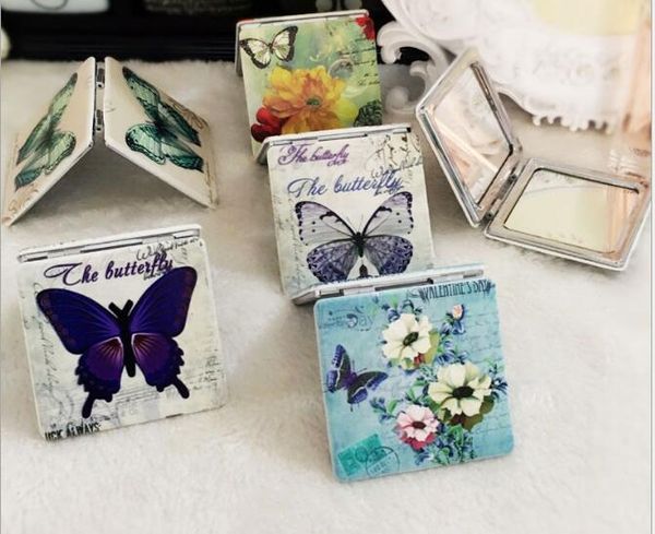 

1pcs girls pu leather makeup mirror folding portable pocket cosmetic make-up cute square shape hand mirror women