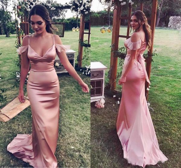

Sexy Maid Of Honor Dresses Evening Wear Off The Shoulder Mermaid Bridesmaid Dresses With Spaghetti Straps Sash Wedding Guest Dress Cheap