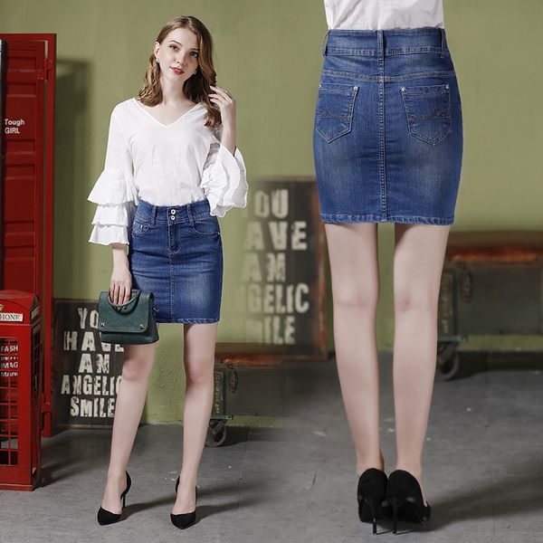 

europe new 2018 summer women fashion high waist skinny cowboy vintage denim skirt female oversize empire bodycon shirts hot, Black