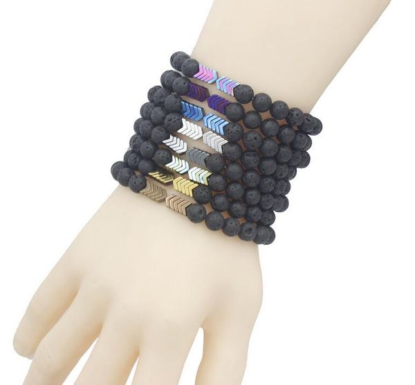 Lava Vulcânica Pedra Frisada Fronteiras Difusor de Óleo Essencial Braceletes Bangle Healing Balanço ioga Ímã Ímã Arrow Grânulos Pulseira Homens Mulheres