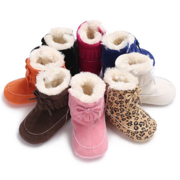 

toddler newborn baby girls bow tassel soft sole shoes prewalker infantil non-slip snow boots mocassins booties, Black;grey