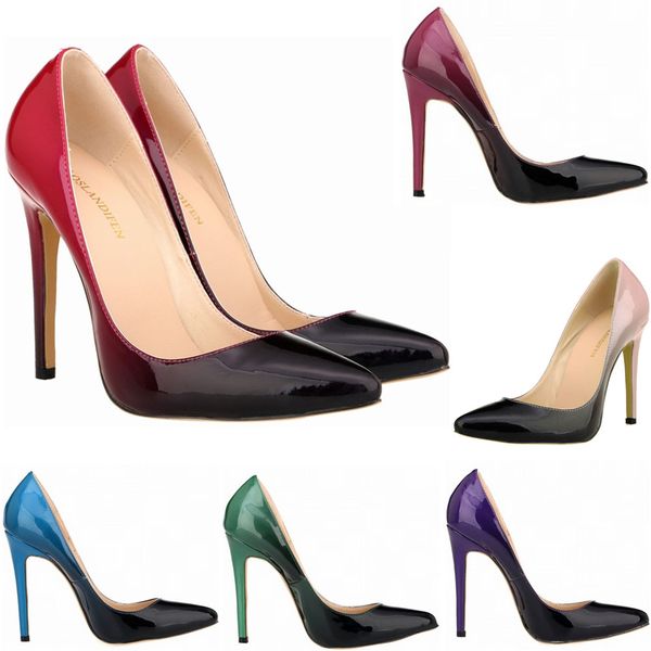 

women pumps patent leather fashion pointed toes gradual change high heels shoes lady corset work court shoes us 4-11 d0125, Black