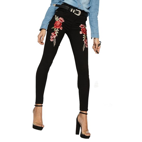 

2018 good quality stretch embroidery femme ripped jeans woman high waist skinny jeans for women hip lift, Blue