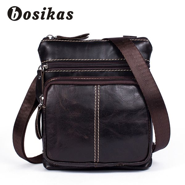 

bosikas men's shoulder bags genuine leather men bags fashion male messenger bag man casual crossbody phone money pack of bag