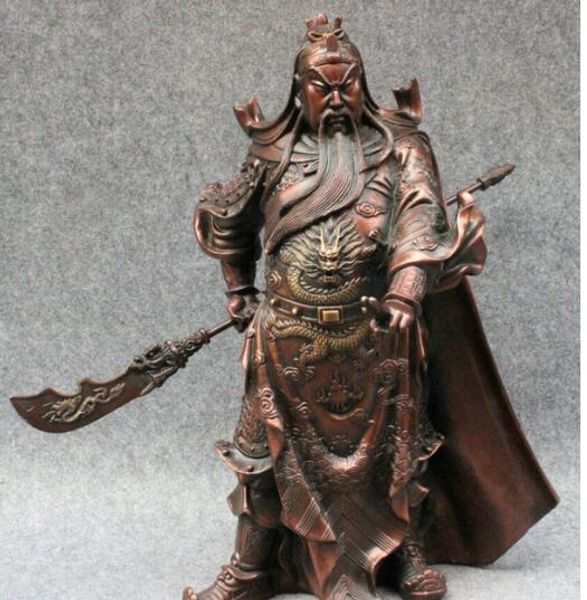 20 Китай Чистая Бронзовый Дракон Знаменитого Генерала Воин GuanGong Гуаню Бог Статуя