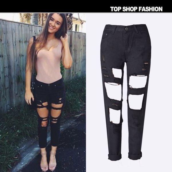 

boyfriend style bagger hole packets loose long zipper pants, Blue