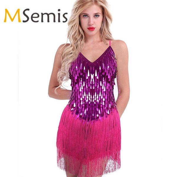 

women spaghetti straps sparkling sequins fringe dance party dress gowns rhythm ballroom samba rumba tango latin dress lady, Black;red
