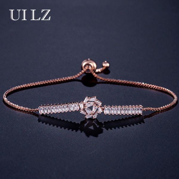 

uilz new fashion round trapezoidal shiny stone design shiny cubic zirconia adjustable bracelet set ladies party ub2097, Black