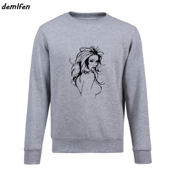 

new girl portrait print hoodie men hoodies fleece pullover o-neck sweatshirts casual spring autumn brand clothing, Black