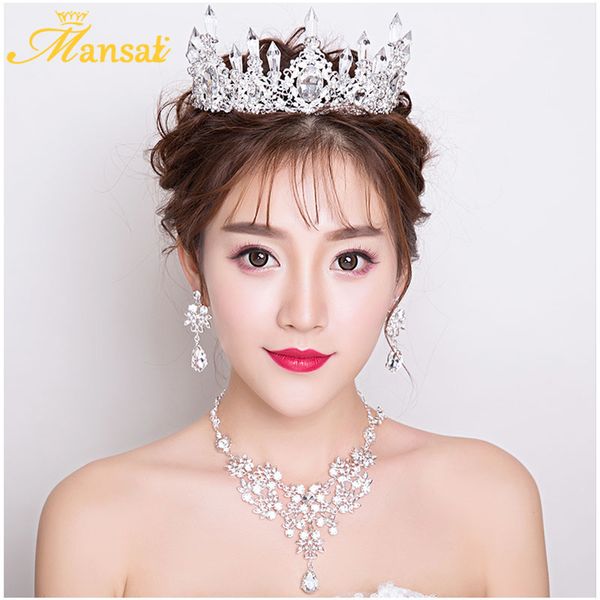 

wedding jewelry sets for bridal tiaras necklace earrings crystal jewelry sets for women statement necklace earrings set, Slivery;golden