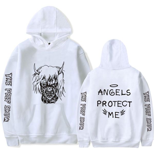 

lil peep angels protect me hoodies with hat men/women long sleeve streetwear hip hop pullover sweatshirts plus size 2018, Black