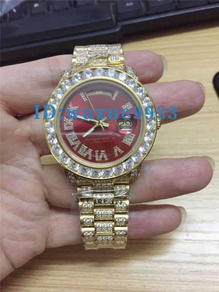 

Full diamond ca e gold luxury watche for men big tone bezel day weep automatic date watch brand wri twatch