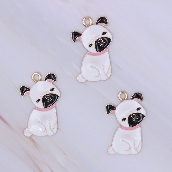 

100pcs/lot gold plated with white enamel french bull dog charms pendant 21*34mm good for handmade crafting, Bronze;silver