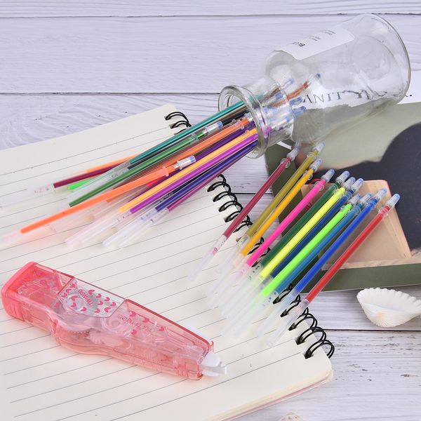 

36pcs/set school student 36colors a set flash gel pen highlighter refill color full shinning refills painting pen refills, Black;red