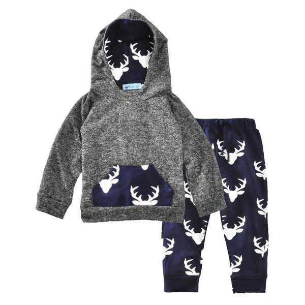 0-2T Baby-Elch-Kapuzenpullover, 2-teiliges Set, Kapuzenpullover mit Vordertasche + Hosen mit Hirschdruck, Kleinkinder, Jungen, Mädchen, Herbst-Winter-Weihnachtsoutfits