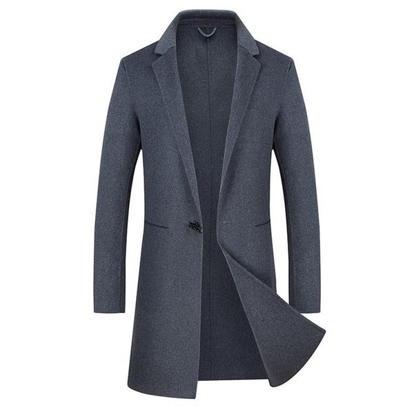 

new single button brand men's casual long wool & blend jacket male single breasted woolen coats outwear windbreaker ship, Black