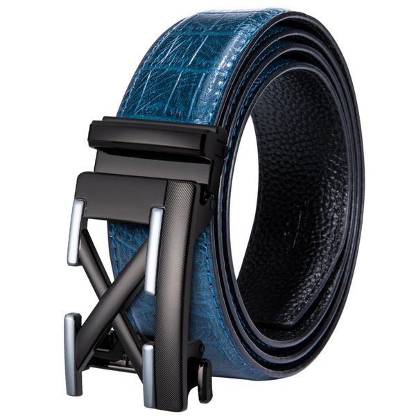 

hi-tie casual designer blue leather belt for jeans luxury crocodile leather mens belt automatic buckle waistband strap je-2030, Black;brown