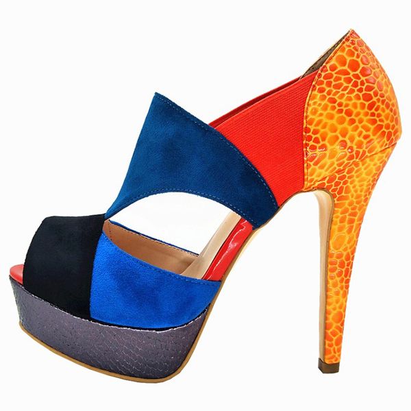 

kolnoo new style handmade womens high heel sandals patchwork peep-toe summer fashion party prom shoes x1842, Black