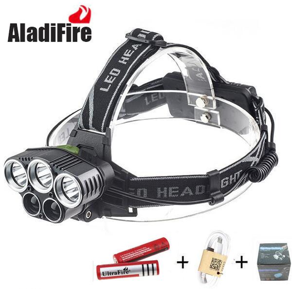 

super 25000lm 5 x xml t6 led rechargeable usb headlamp headlight head light torch+2x 18650 battery+usb charger