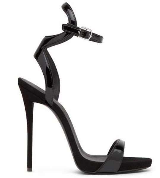 

Черная лакированная кожа на высоком каблуке с ремешками на каблуках Золотой блес