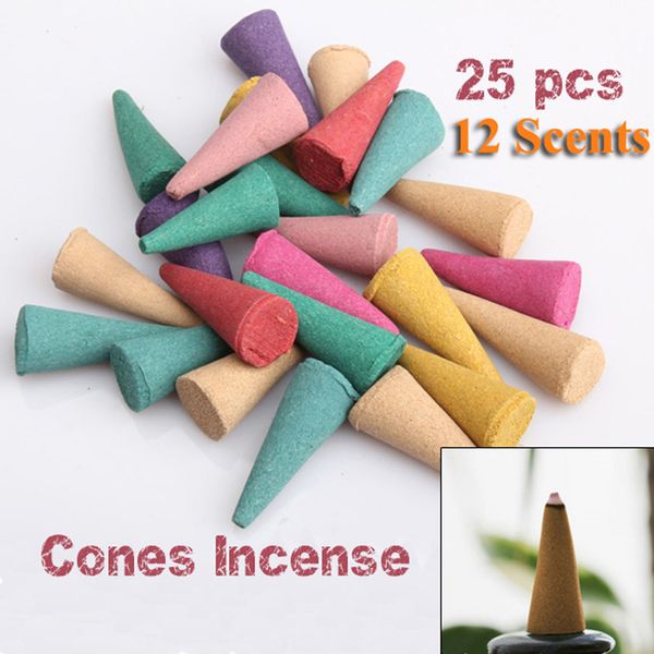 

wholesale-25pcs/set mix stowage colorful fragrance triple scent incense cones home decor incienso encens potpourri