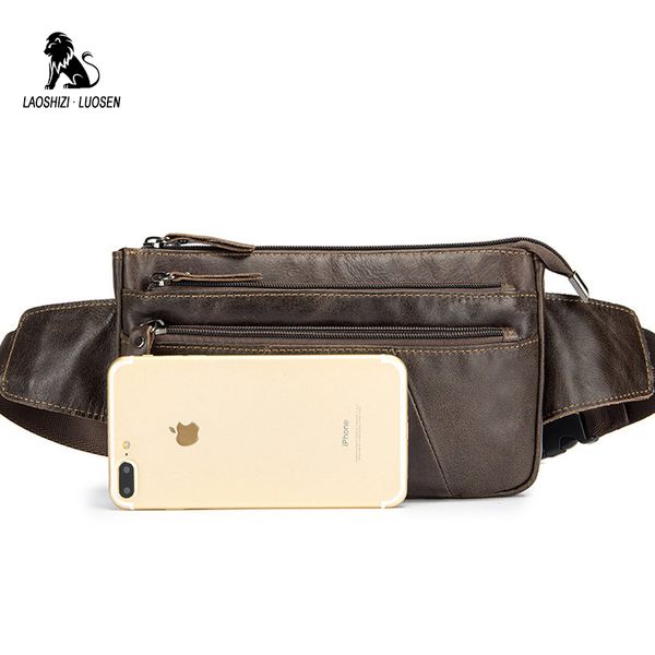 

man's genuine cow leather waist bags fashion fanny packs belt phone pouch bum chest bags male small business travel heuptas gift