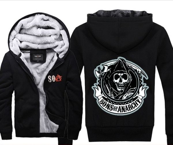 

soa sons of the child 2018 new fashion samcro men zipper hooded casual sweatshirt winter thickened hip hop warm hoody, Black