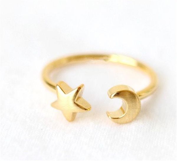 

10pc new fashon gold silver and rose gold plated adjustable crescent moon and tiny star rings for women kka1948