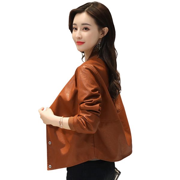 

fashion leather jacket women female pu washed leather loose jacket 2018 autumn winter new section coat long sleeve outwear zs525, Black